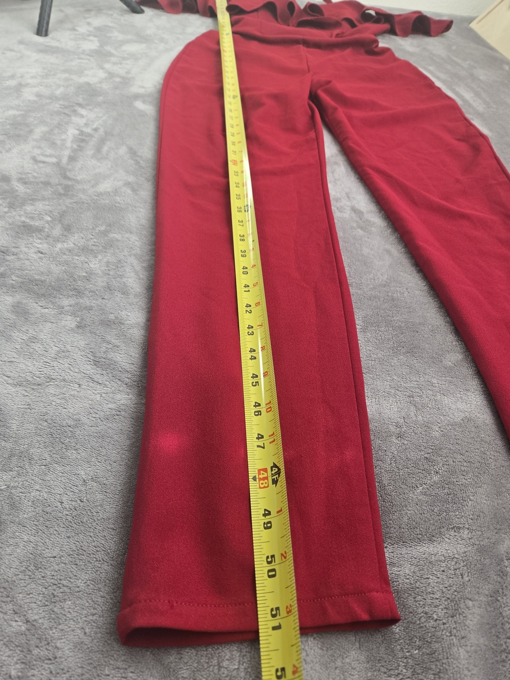 Red Off-Shoulder Ruffle Jumpsuit - Picture 3 of 10